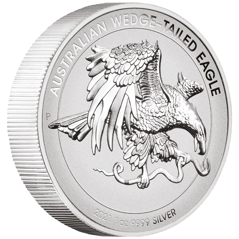 Side view of the Silver Wedge Tailed Eagle 2021 - 1 oz PF High Relief