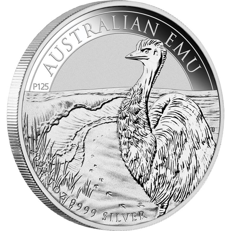 Side view of the Silver Emu 1 oz - 2024