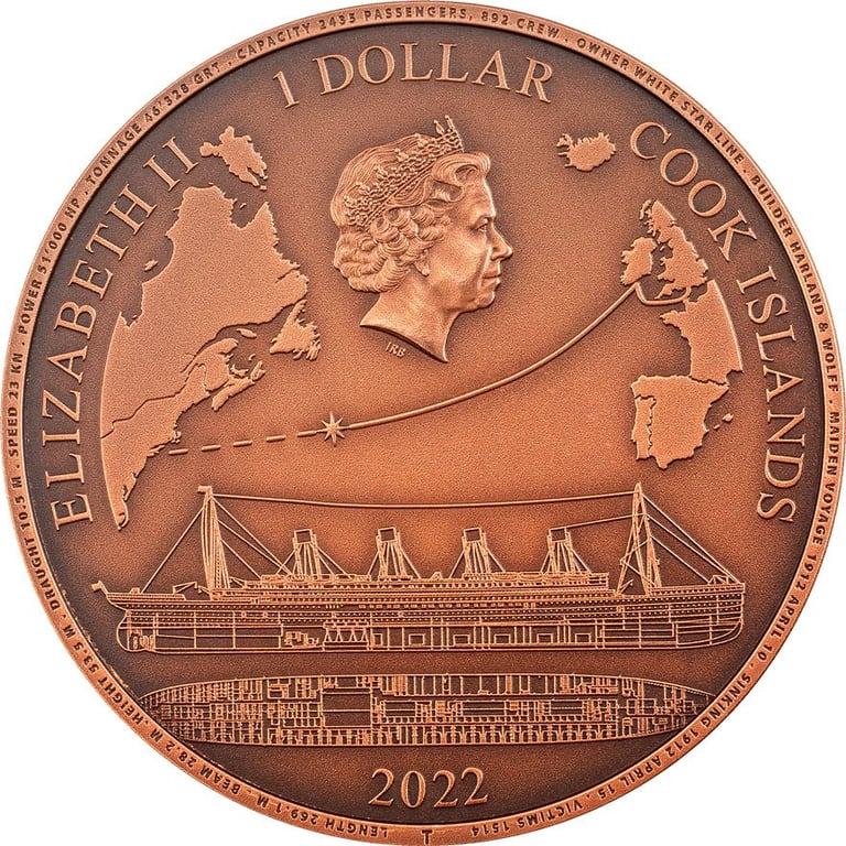 Back of the Copper Titanic 50 g Antique Finish - High Relief 2022