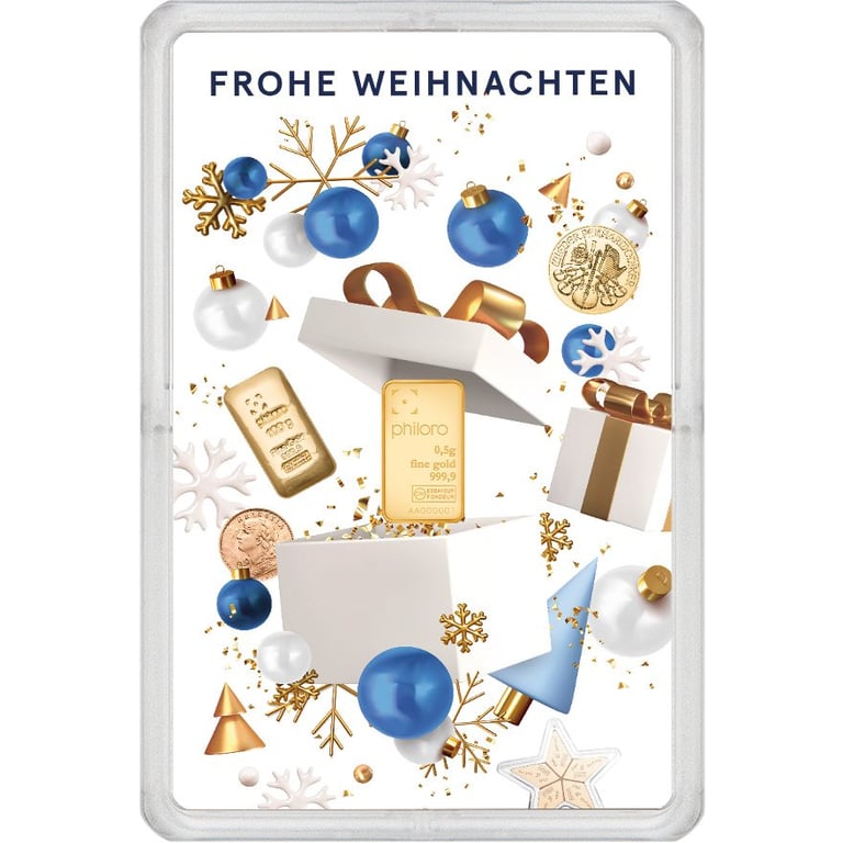 Front of the Gold bar 0.5 g - philoro gift card “Christmas present”