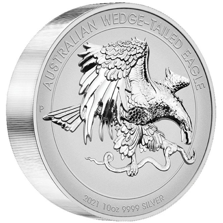 Side view of the Silver Wedge Tailed Eagle 2021 - 10 oz RP High Relief