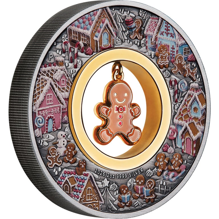 Side view of Silver Gingerbread Christmas 2 oz - Antik Finish 2026
