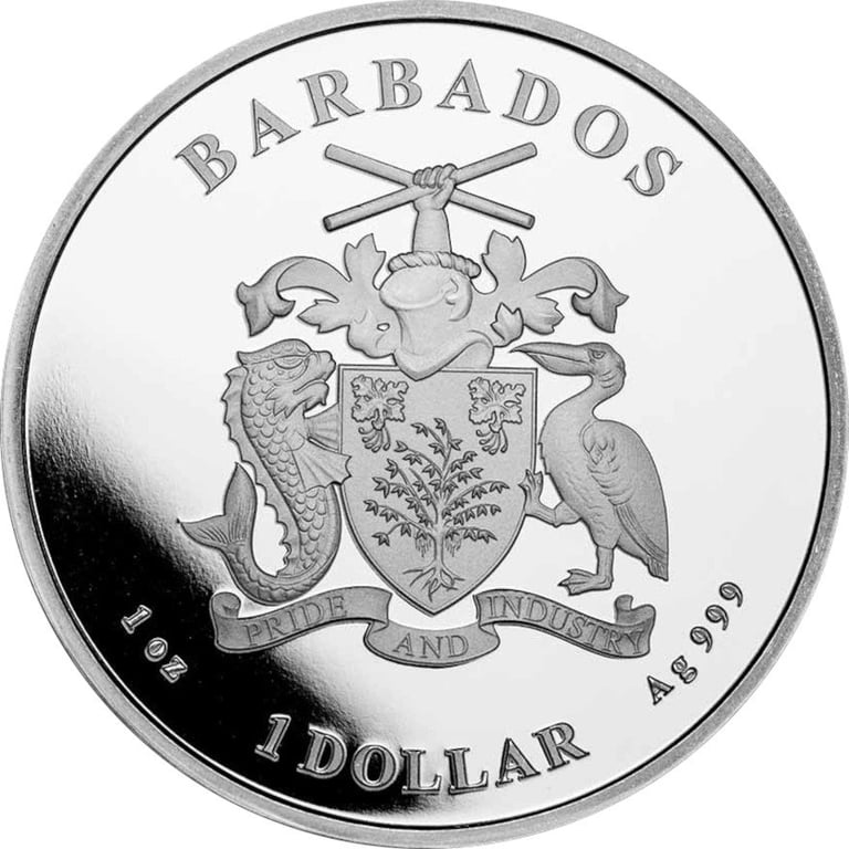 Back of the Silver Barbados Seahorse 1 oz - 2023