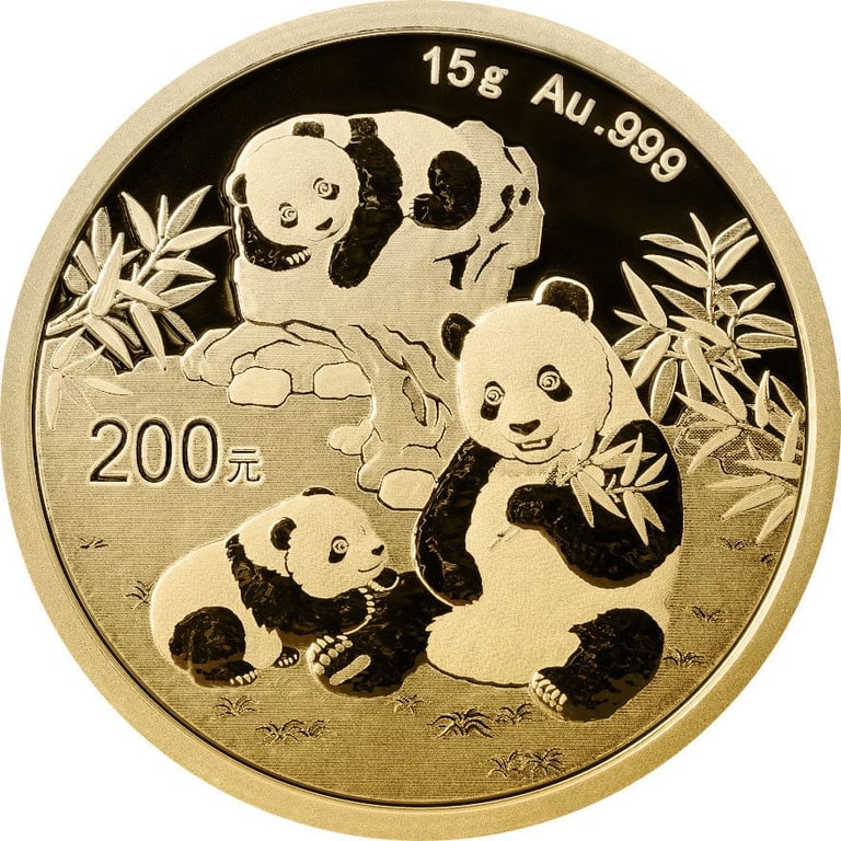 Front of the Gold China Panda 15 g - 2025