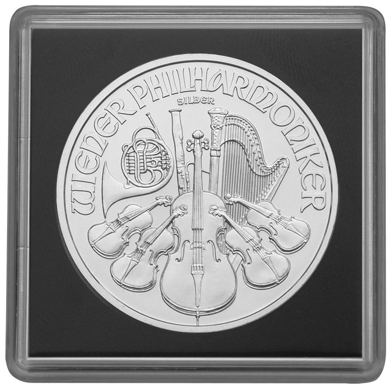 Front of the Coin capsule ""Squapsule"" 33 mm with a silver philharmonic coin