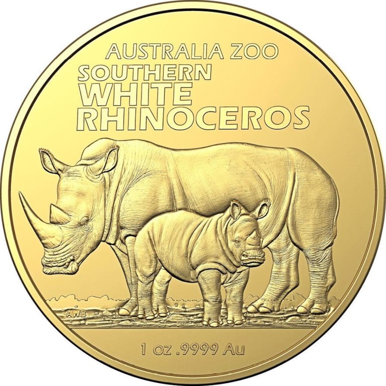 Front of the Gold White Rhinoceros - Australia Zoo - 1 oz - RAM 2023