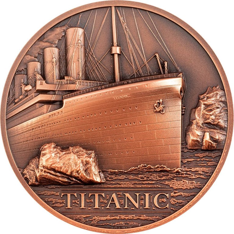 Front of the Copper Titanic 50 g Antique Finish - High Relief 2022