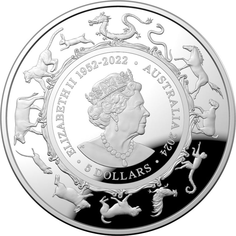 Back of the Silver Lunar Dragon 1 oz PF domed coin - RAM 2024