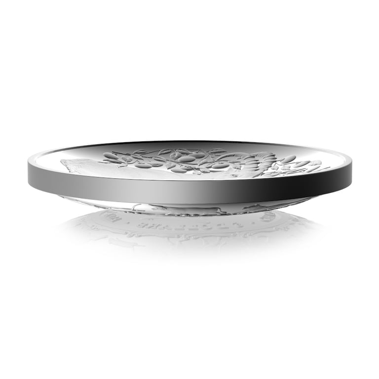 side view of Silver Lunar Goat 1 oz PF domed coin - RAM 2027