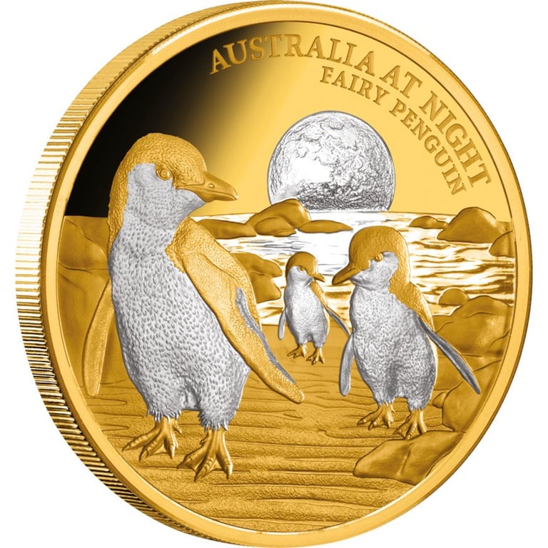 Side view of the Gold Little Penguin 1 oz PF - Platinum coated 2024