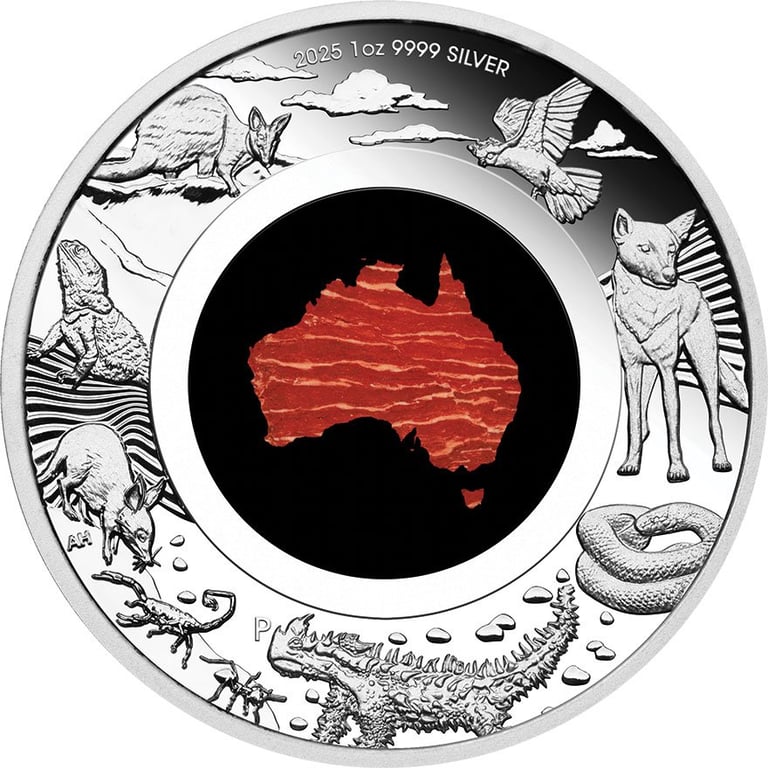 Front of Silver Great Southern Land 1 oz PF - Snakeskin-Jaspis Coin