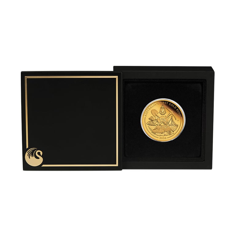 Coin case of Gold Australia's First Gold Rush 1 oz Proof - 175th Anniversary - 2026
