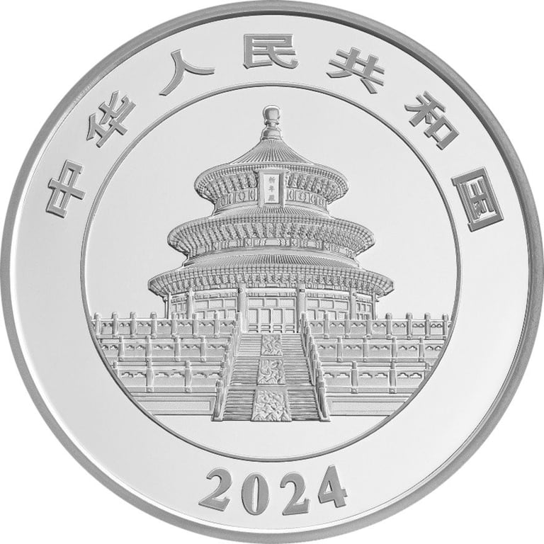 Back of the Silver China Panda 1000 g PF - Iridescent 2024
