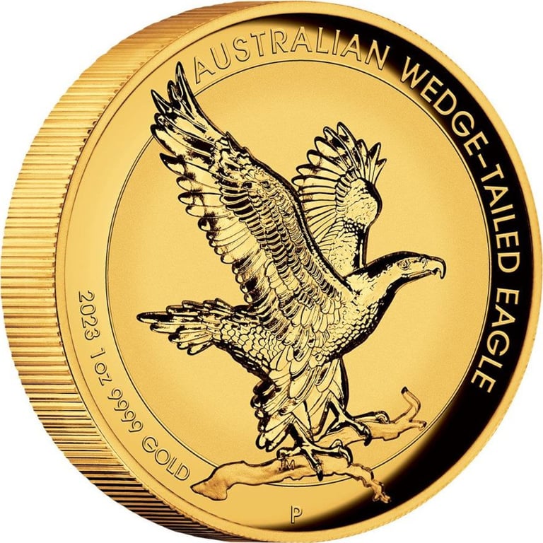 Side view of the Gold Wedge Tailed Eagle 1 oz PF - Incused Relief 2023