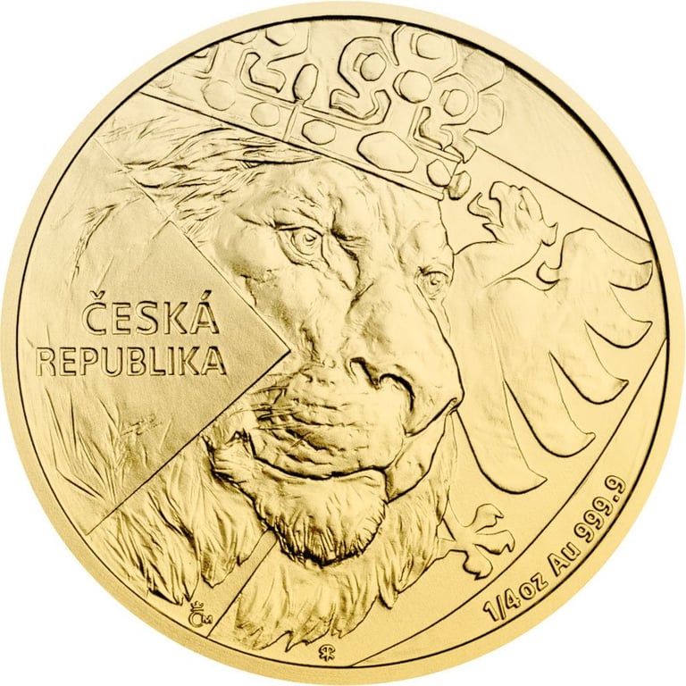 Front of the Gold Czech Lion 1/4 oz - 2024