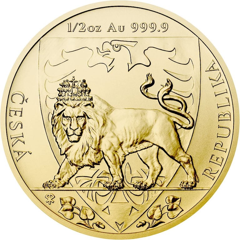 Front of the Gold Czech Lion 1/2 oz - 2020