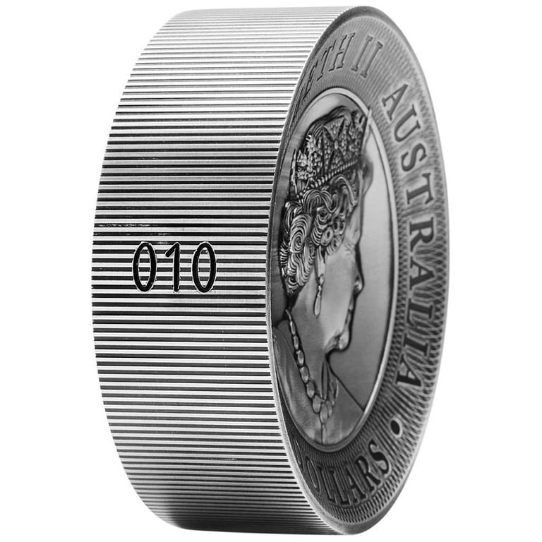Side view of the Silver Dragon & Tiger 2000 g Antique Finish - High Relief - 2022