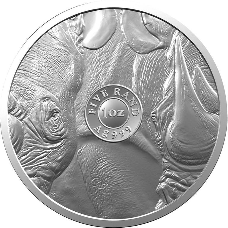 Back of the Silver Rhino 1 oz - Big Five South Africa