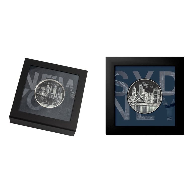 Original coin case of the Silver coin set - 2 x 1 oz Big City Lights - PF High Relief