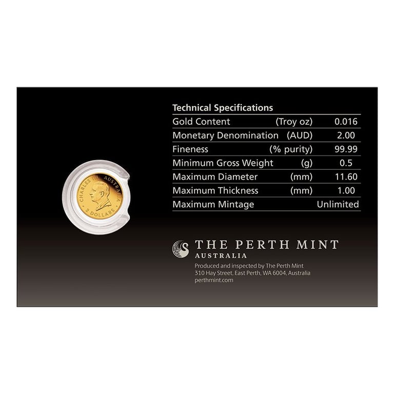 Back of Coin Card of Gold Kangaroo 0.5g Proof 2026