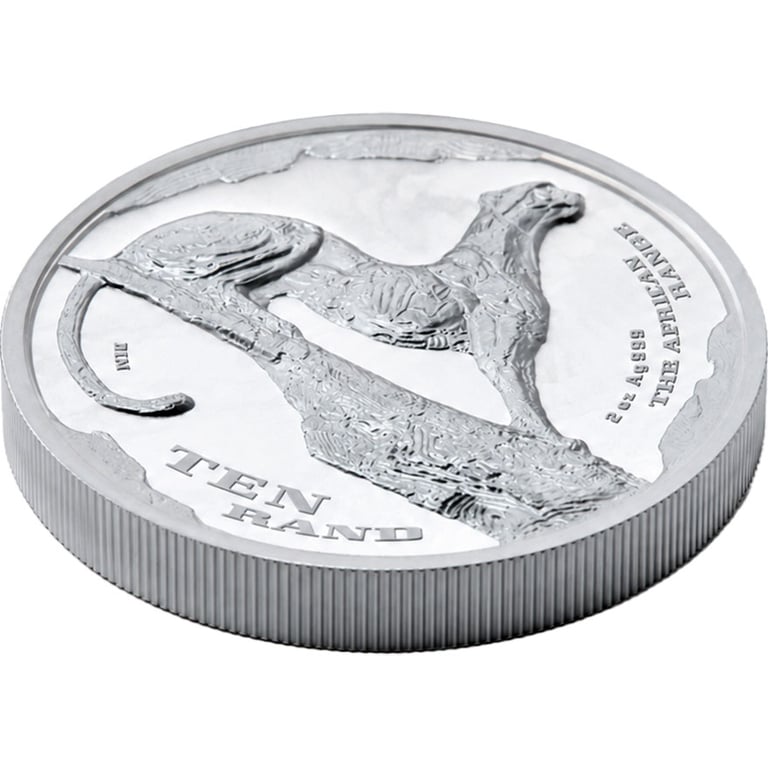Side view of Silver Cheetah 2 oz Proof - The African Range - High Relief 2026