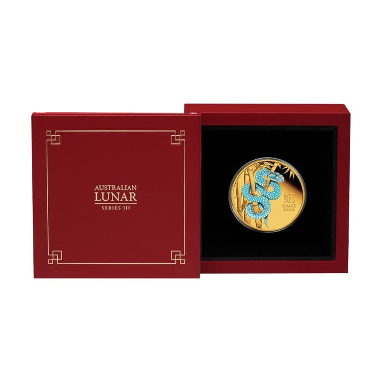 Gold Lunar III Snake 1 oz PF - colored 2025 in the original coin case