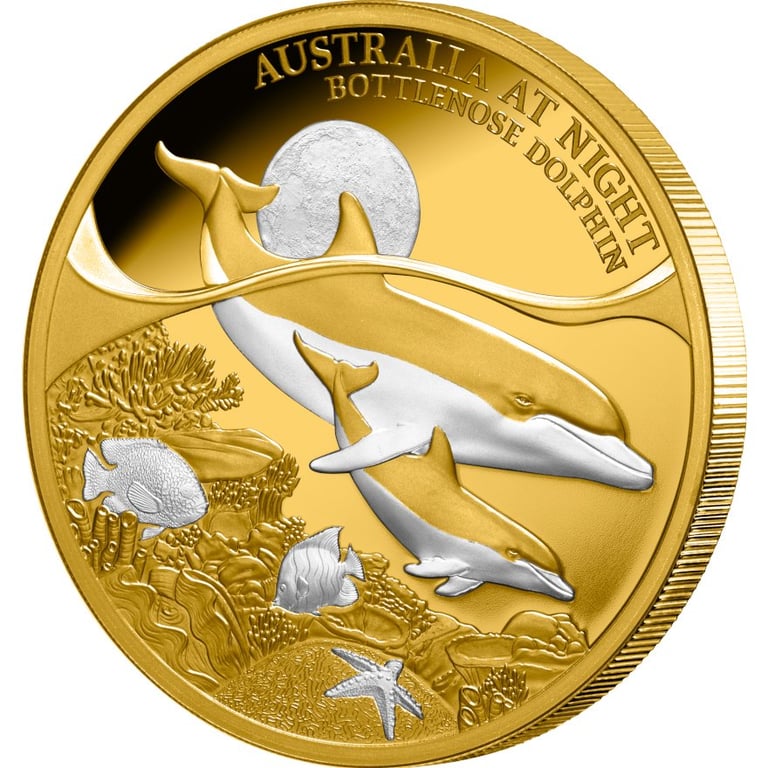 Side view of the Gold Bottlenose Dolphin 1 oz - Platinum-plated 2025