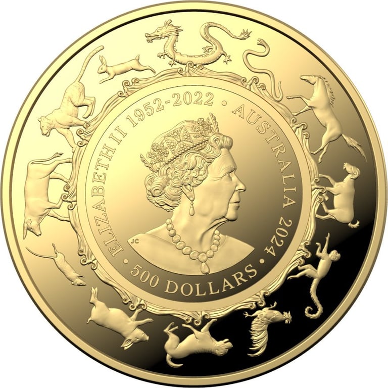 Back of the Gold Lunar Dragon 5 oz PF - RAM 2024