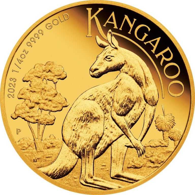 Front of the Gold Kangaroo 1/4 oz PF - 2023