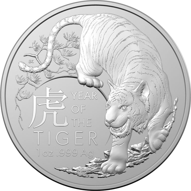 Front of the Silver Lunar Tiger 1 oz - RAM 2022