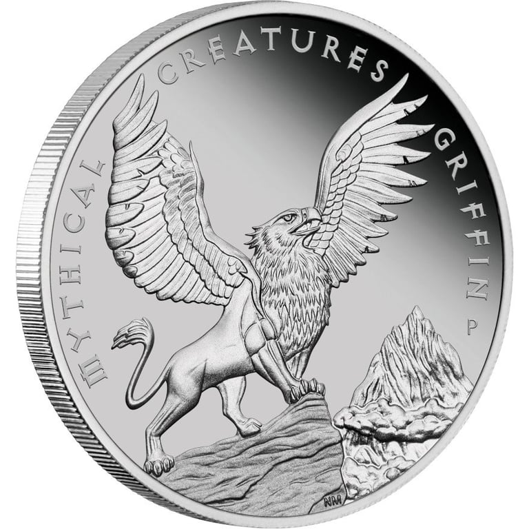 Side view of the Platinum Griffin - Mythical Creatures - 1 oz PF - 2022