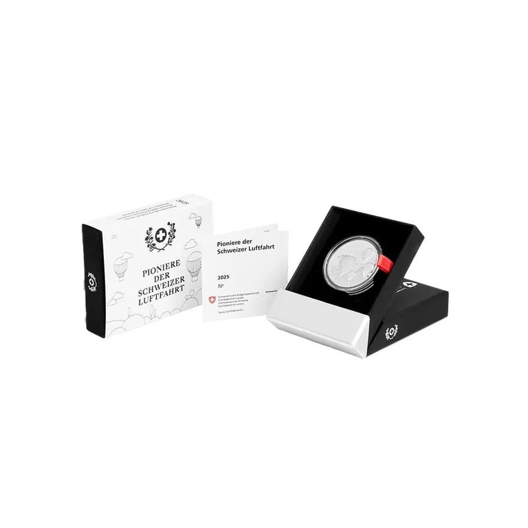 Silver “Pioneers of Swiss Aviation” 20 g Proof – 2025 in original coin case