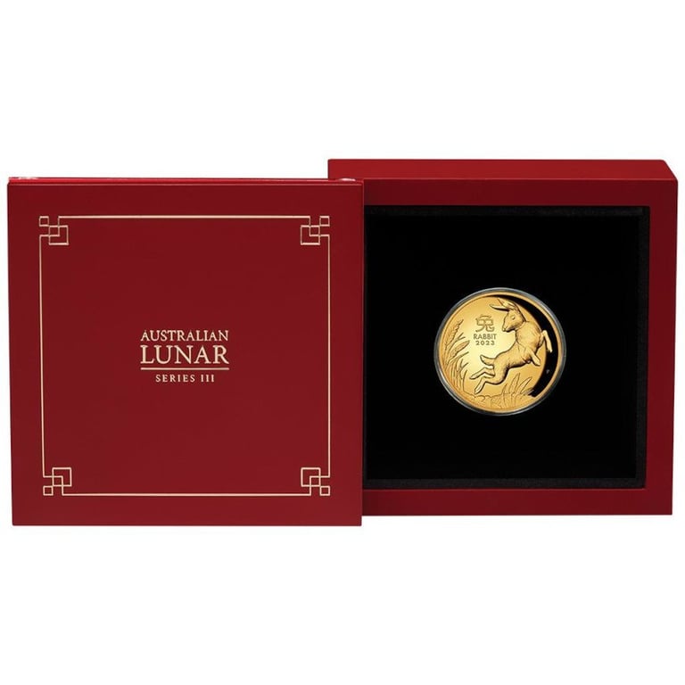 Gold Lunar III 1 oz Rabbit PF - High Relief 2023 in the original coin case