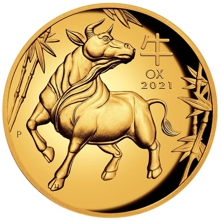 Front of the Gold Lunar III 1 oz Ox PF - High Relief 2021