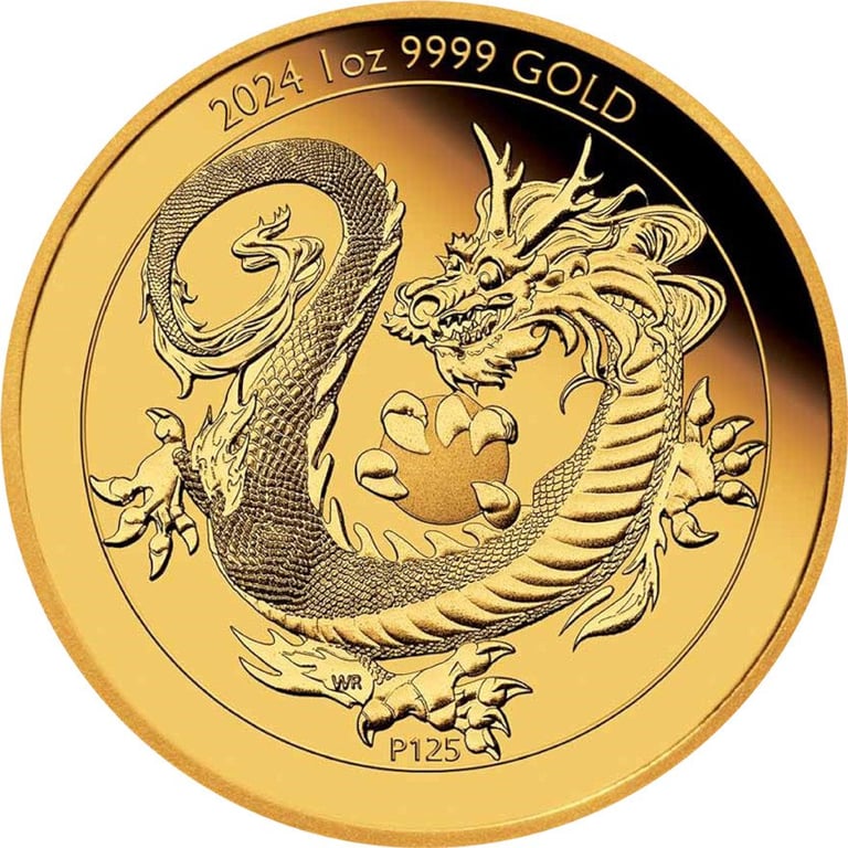 Front of the Gold Dragon Chinese Mythical Creatures 1 oz PF - 2024