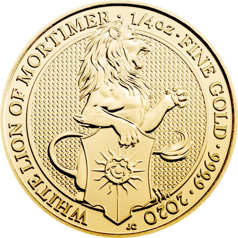 Front of the Gold The Queen's Beasts 1/4 oz - White Lion of Mortimer