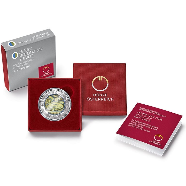 Silver niobium coin “Mobilität der Zukunft” 25 EUR SU AUT - 2021 in the original coin case