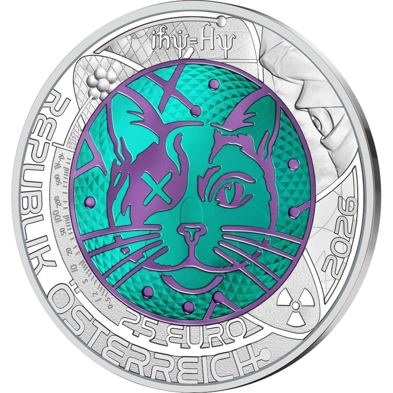 Side view of Silver Niob Coin ""Quantum Physics"" 25 EUR HGH AUT – 2026