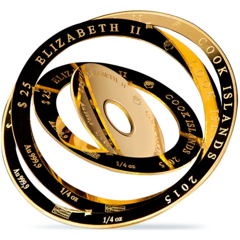 Side view of the Gold Armillary 1 oz