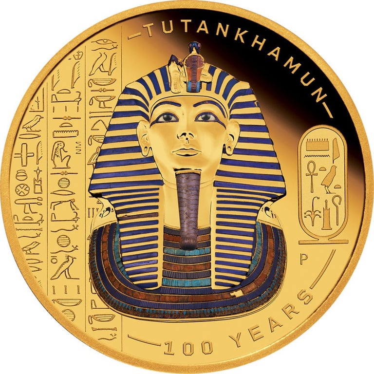 Front of the Gold Tutankhamun - 100th Anniversary of the Discovery 1 oz Proof - colored