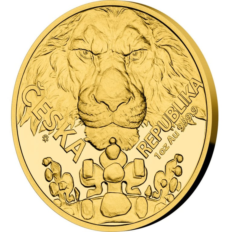 Side view of the Gold Czech Lion 1 oz - PF - 2023 (incl. case and COA)