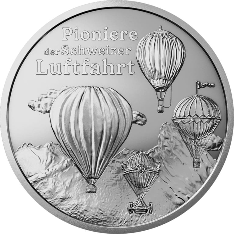 Front of Silver “Pioneers of Swiss Aviation” 20 g Proof – 2025