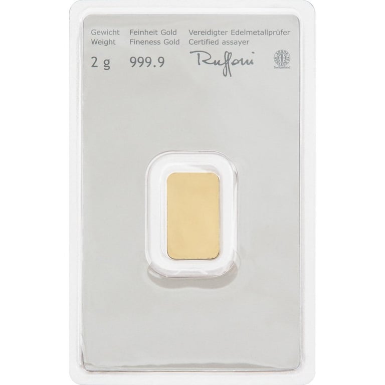 Back of the Gold bar 2 g - Austrian Mint in the blister card