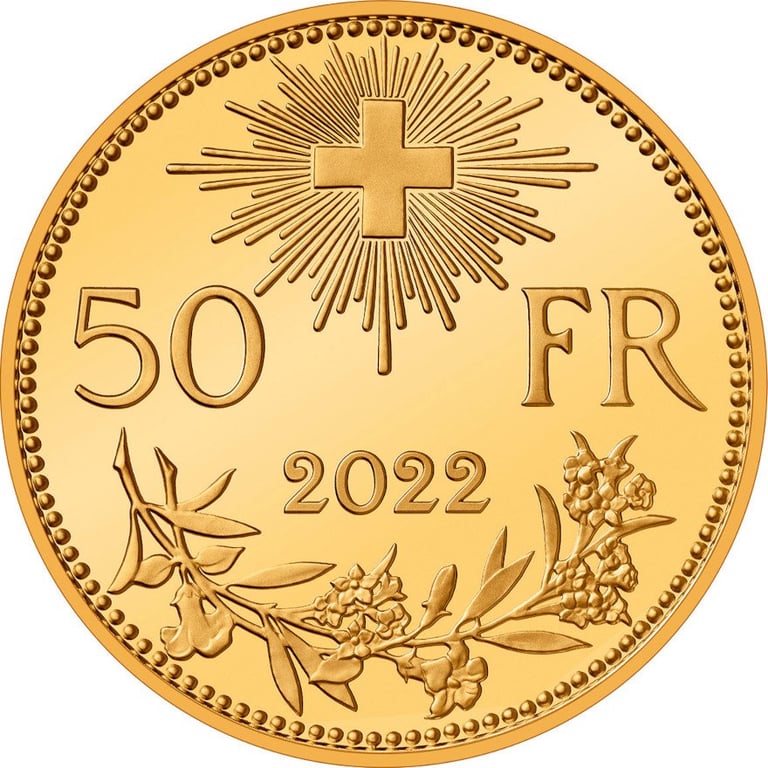 Back of the Gold Vreneli - 100th Anniversary - 50 Francs PF - 2022
