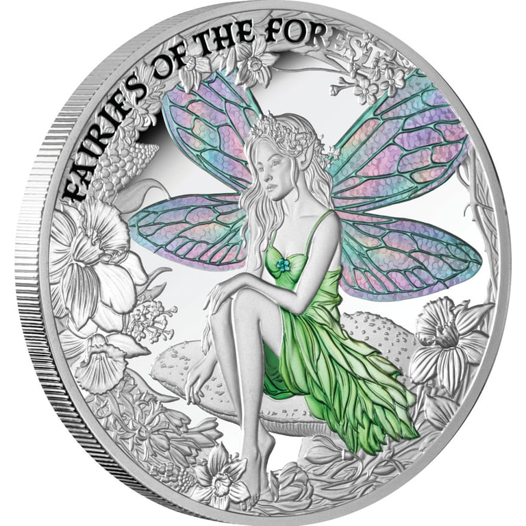Side view of Silver Forest Fairies 1 oz Proof – Colorized 2026