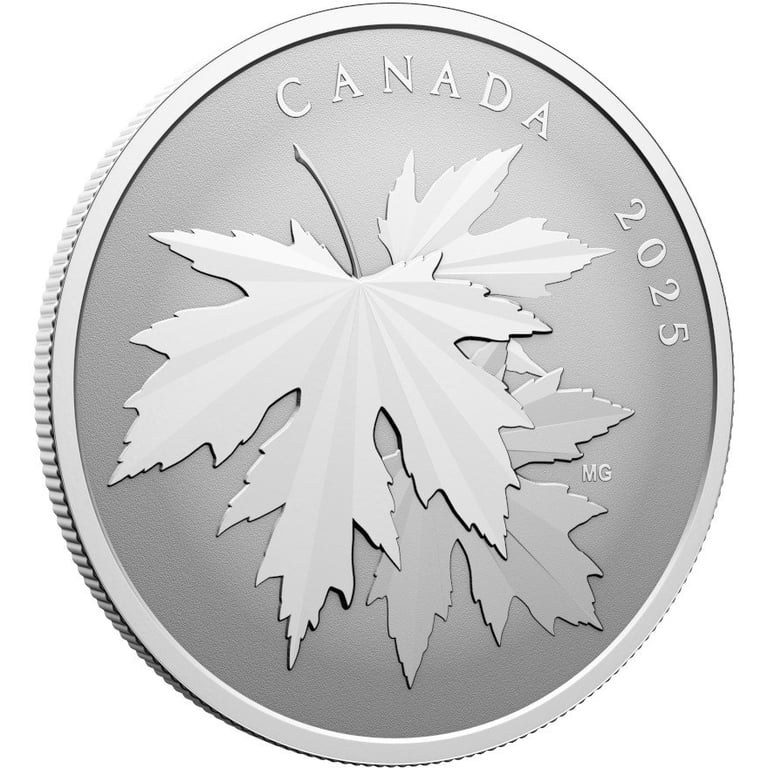 Side view of the Silver Gleaming Maple Leaf 1/2 oz RP - 2025
