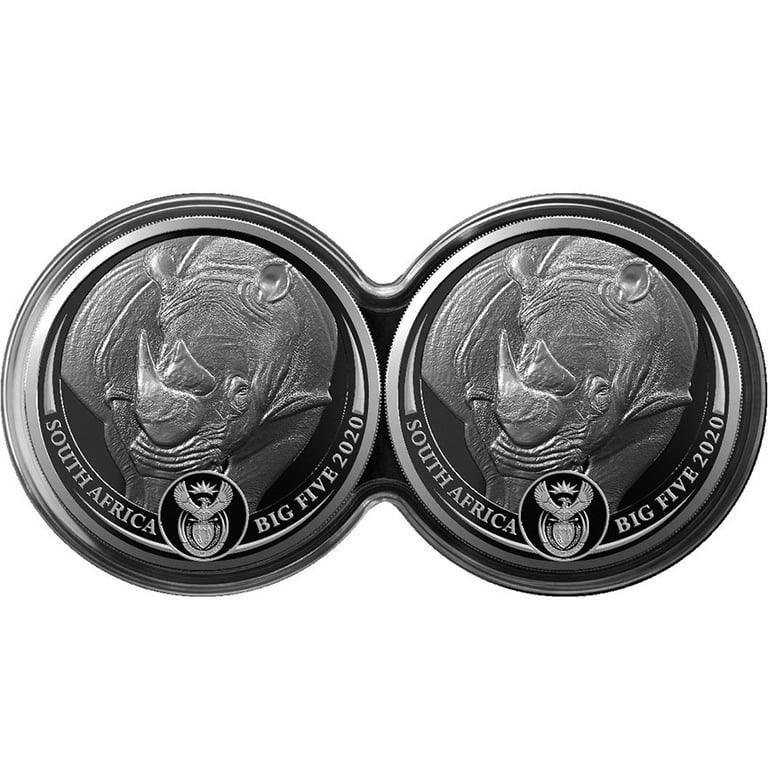 Front of the Silver Rhino Big Five Series l - 2 x 1 oz PP Set Double Capsule - 2020