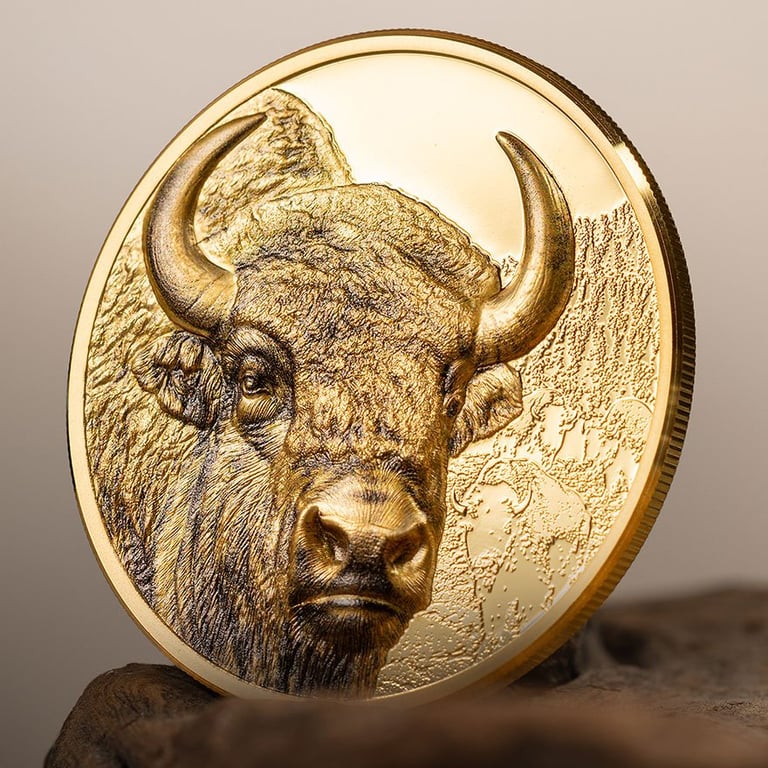 Side view of the Gold Bison 1 oz PF - High Relief 2025