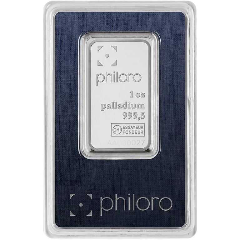 Front of the Palladium bar 1 oz - philoro in the blister card