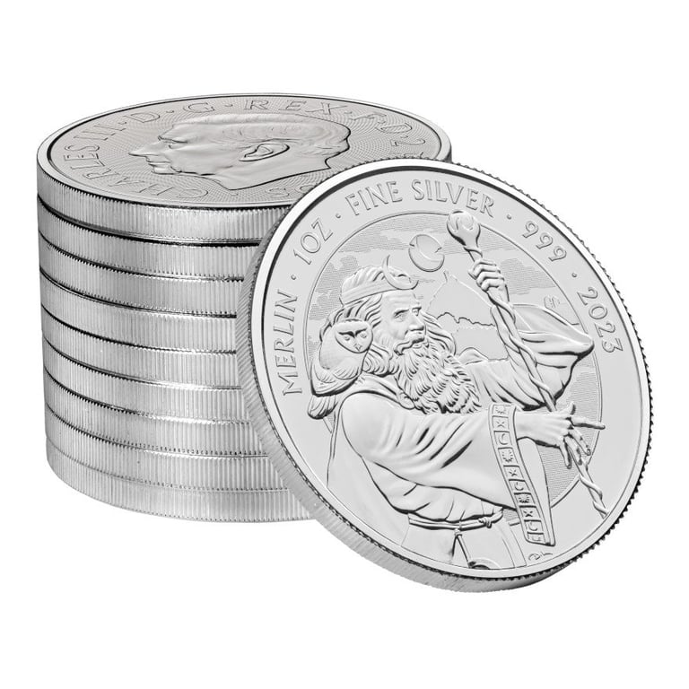 Side view of the Silver Merlin 1 oz Myths and Legends 2023